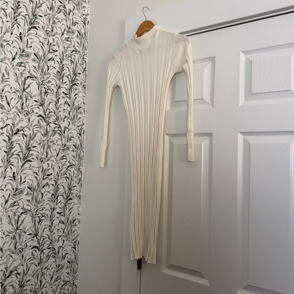 Zara Ribbed Turtleneck Dress (Cream)